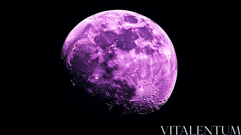 Half-illuminated magenta moon shows detailed crater surface