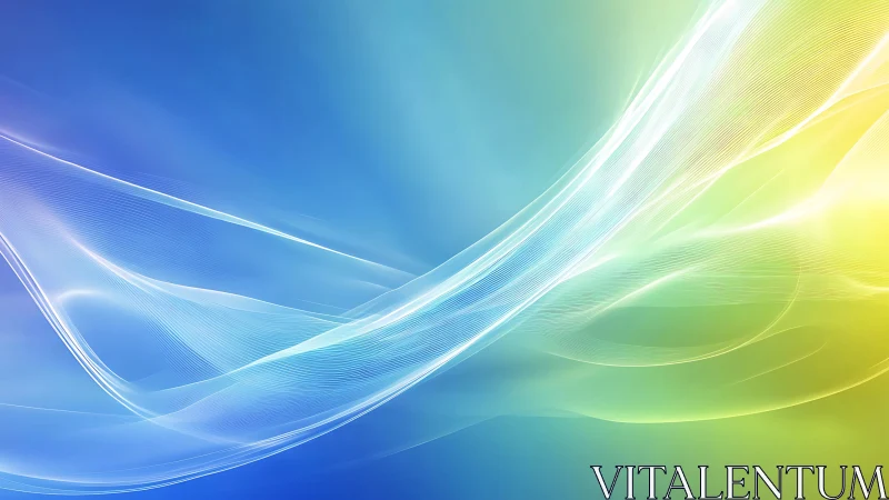 Silken lightwaves drift across a blue to yellow horizon.