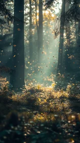 Autumn Forest Interior with Bokeh-Rendered Foliage and Volumetric Light