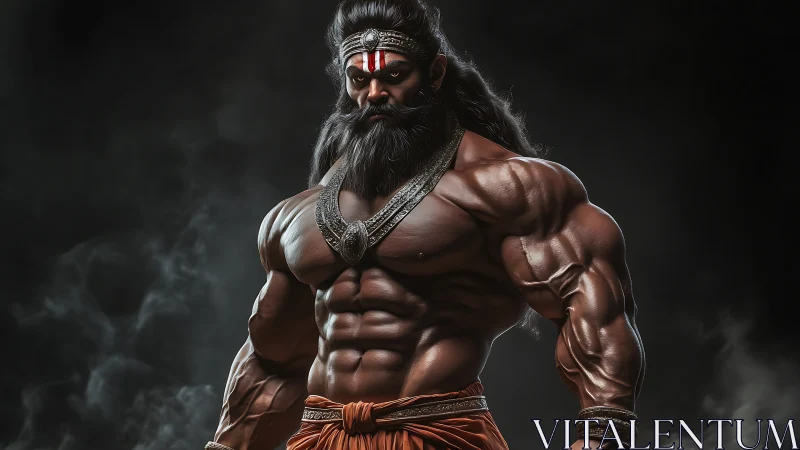 Powerful warrior saint stands strong in mystical shadows