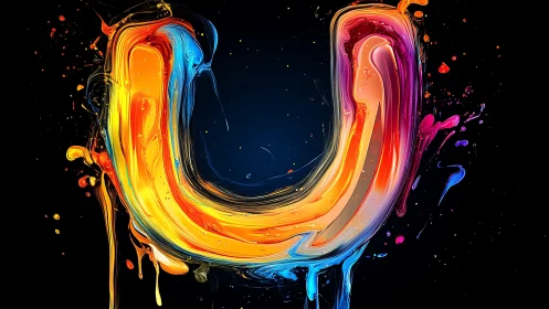 Chromatic letter U rendered in fluid multicolor digital paint