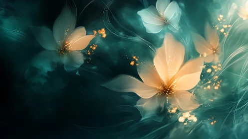 Bioluminescent Flora with Gossamer Petals and Luminous Particle Dynamics.