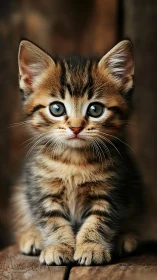 Tabby Kitten with Pronounced Ocular Convergence and Tricolor Coat Patterning