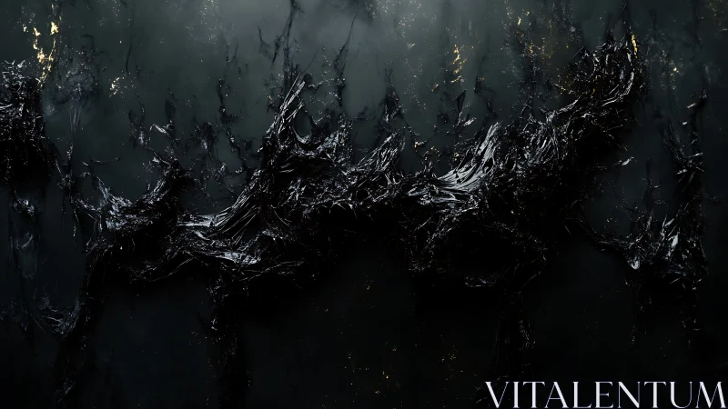 Viscous black ridgeline coils across a dim metallic void