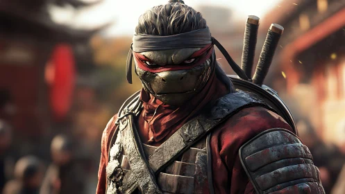 Armored reptilian ninja warrior rendered in high-detail 3D lighting