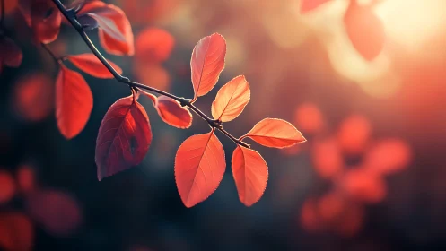 Backlit crimson foliage with shallow depth-of-field glow.