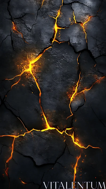 Molten fractures ignite across obsidian depths with electric gold.