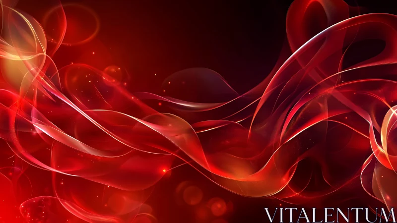 Red translucent light trails curve across dark gradient background