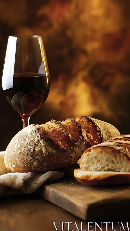 Red Wine and Artisan Bread in Warm Candlelit Setting