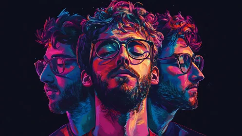 Trio of neon portraits exploring reflective inner moods.