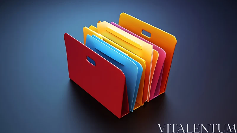 Color coded document folders arranged on dark surface.