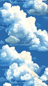 Billowing cumulus cloudscape in stylized azure sky panorama.