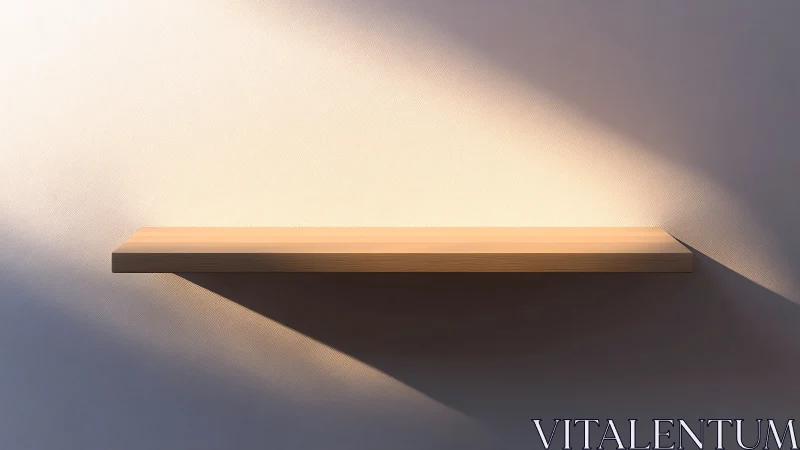 Cantilevered wooden shelf under oblique directional lighting.