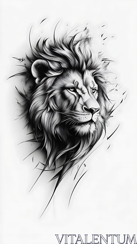 Monochrome digital lion portrait with dynamic linework.
