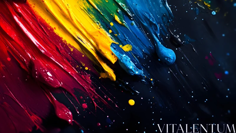 Vibrant Abstract Paint Strokes on Dark Canvas, Modern Art Style.