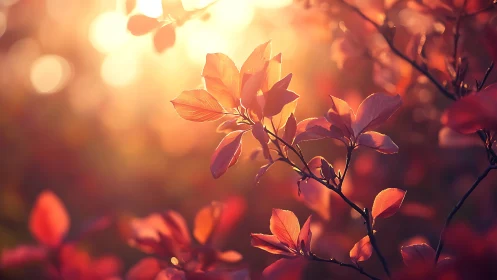 Backlit autumn foliage rendered with shallow depth and warm bokeh