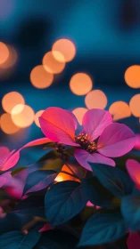 Pink Cosmos Flowers Glow Against Teal Bokeh
