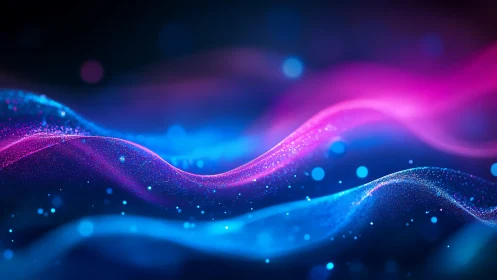 Neon particle waveforms render luminous gradients in abstract field