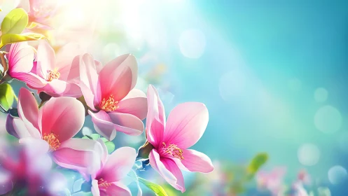 Pink Petals Dancing Through Sunlit Dreamscape.