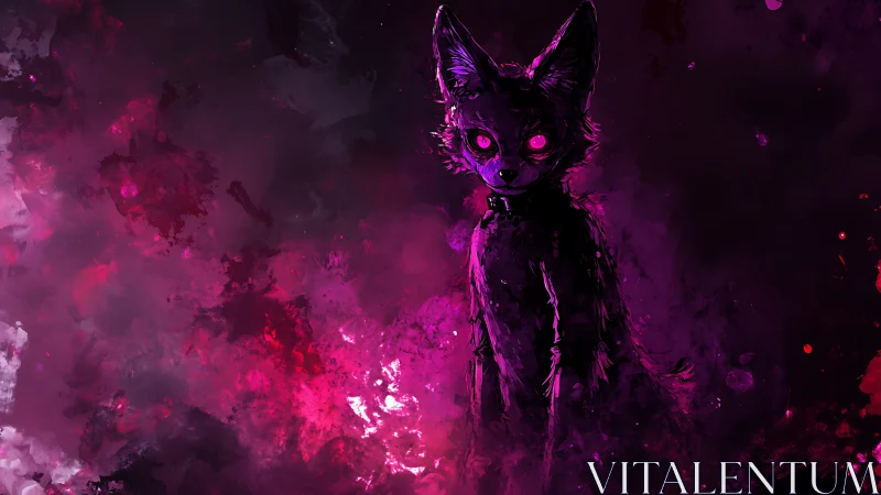 Nocturnal neon fox silhouette in magenta vapor haze.