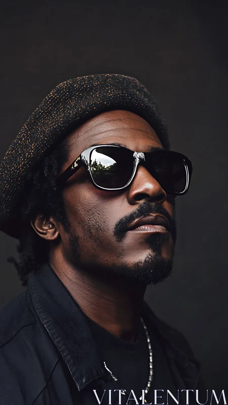 Reflected city lights crown a cool, unbothered gaze