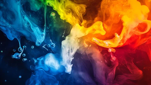 Vivid swirling clouds of liquid rainbow color in motion.