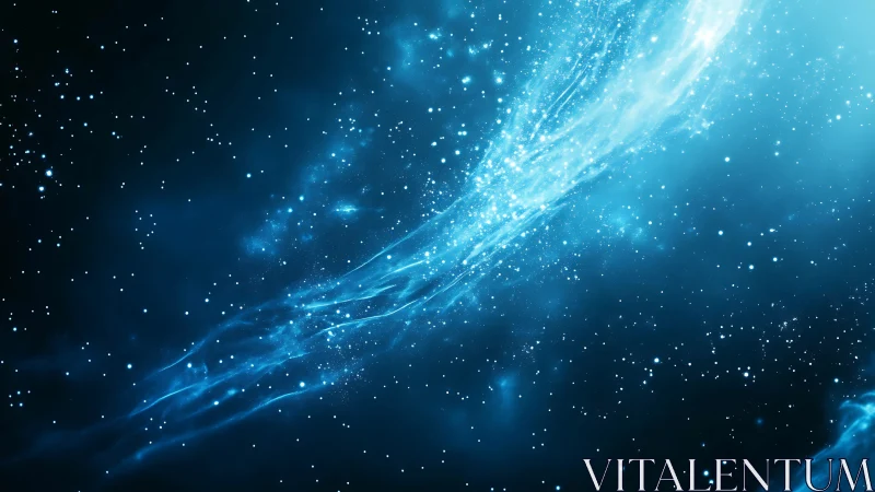 Blue cosmic stream of light across a dense starfield.
