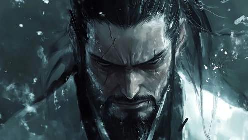 Storm-hearted warrior bows his head in quiet resolve