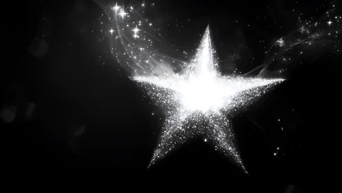 Glowing silver star shines brightly in a dark night sky