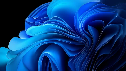 Abstract digital blue layered swirl with 3D effect on dark background.