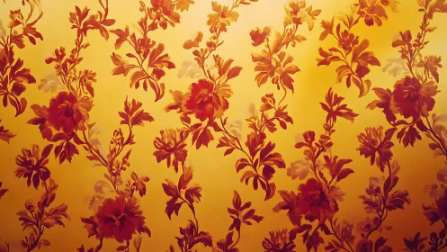 Floral motif repeats across a warm yellow gradient field