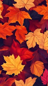 Digital pattern of layered orange and red autumn leaves.