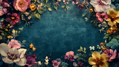 Floral Border Arrangement Against Teal Textured Background