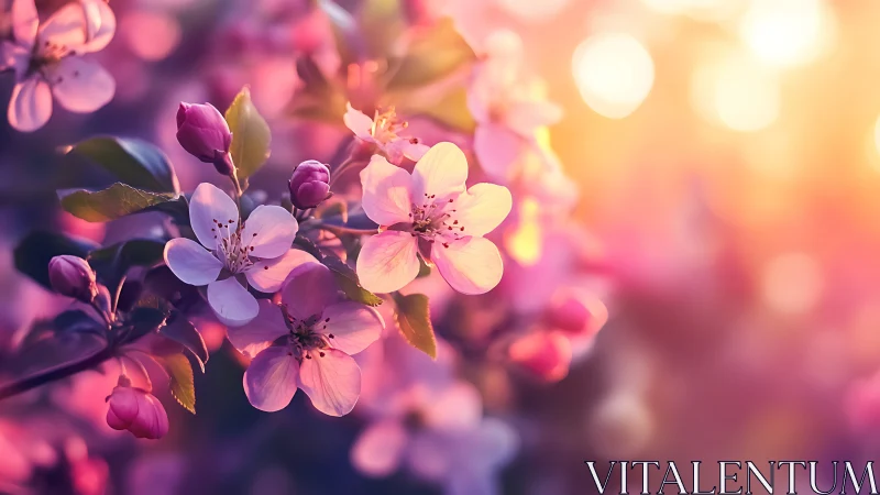 Spring Blossoms Glowing in Warm Golden Light