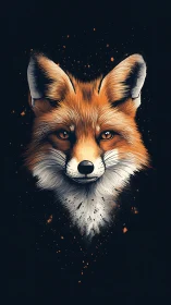 Foxfire gaze carves a burning silhouette from midnight ink