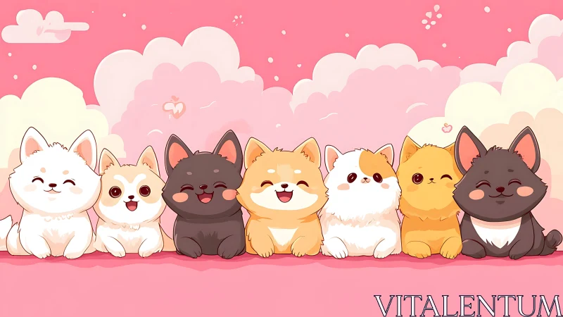 Seven Whisker Companions Basking in Pink Cloud Paradise.