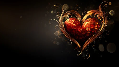 Ornate Heart with Golden Flourishes on Dark Background.