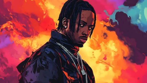 Stylized portrait of a man before saturated cloud backdrop