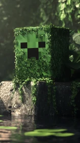 Voxel jungle creature rendered with lush ivy detailing.