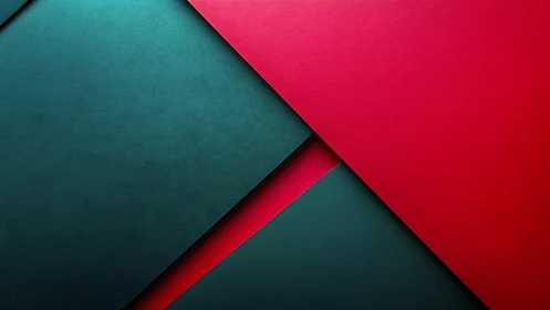 Diagonal teal and red geometric planes form layered abstraction