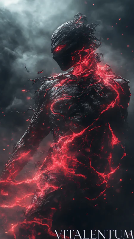 Volcanic shadow titan burns with molten crimson veins.