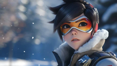 Snowflakes pause midair as the goggle clad scout listens