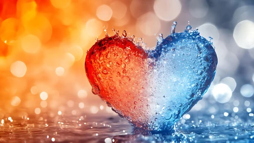 Dual-tone Heart Splash With Dynamic Fire And Ice Contrast.