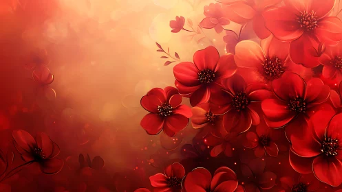 Luminous Red Floral Composition with Gradient Bokeh Atmosphere