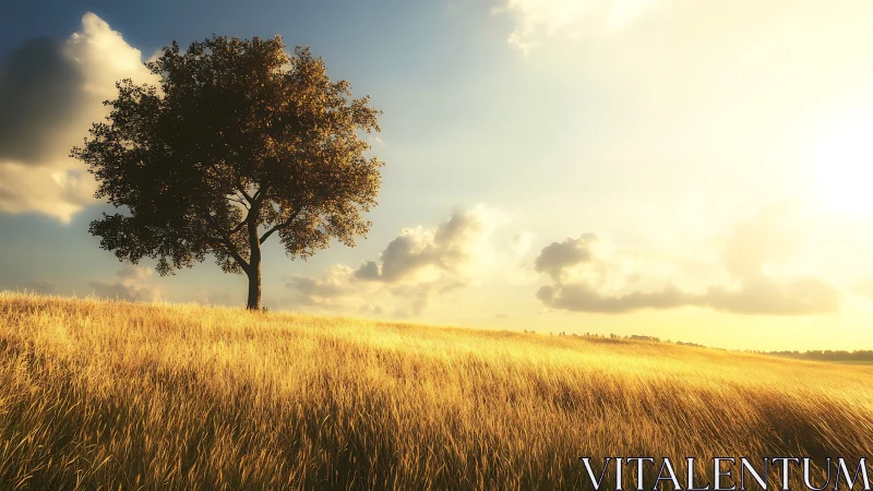 Solitary field sentinel under honey-glazed evening light.