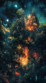 Enchanted Castle Glows in Moonlit Fantasy Realm
