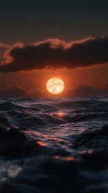 Low-angle digital seascape renders moonlit waves and clouds