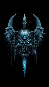 Frostbound skull crest with glowing runic crown of ice.