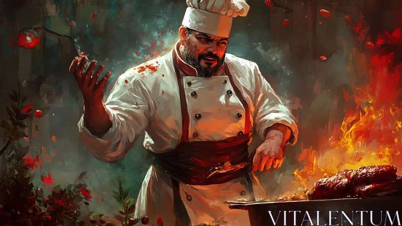 Flames bow politely while the battle-hardened chef seasons fire