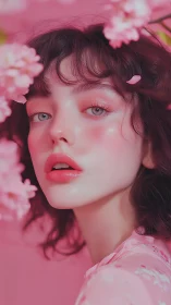 Blossom-kissed portrait in luminous soft pink palette.
